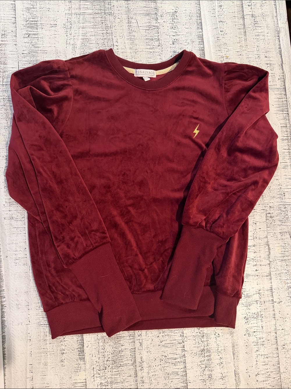 PJ Salvage Maroon Velvet Crewneck with Gold Lightning Bolt ⚡️